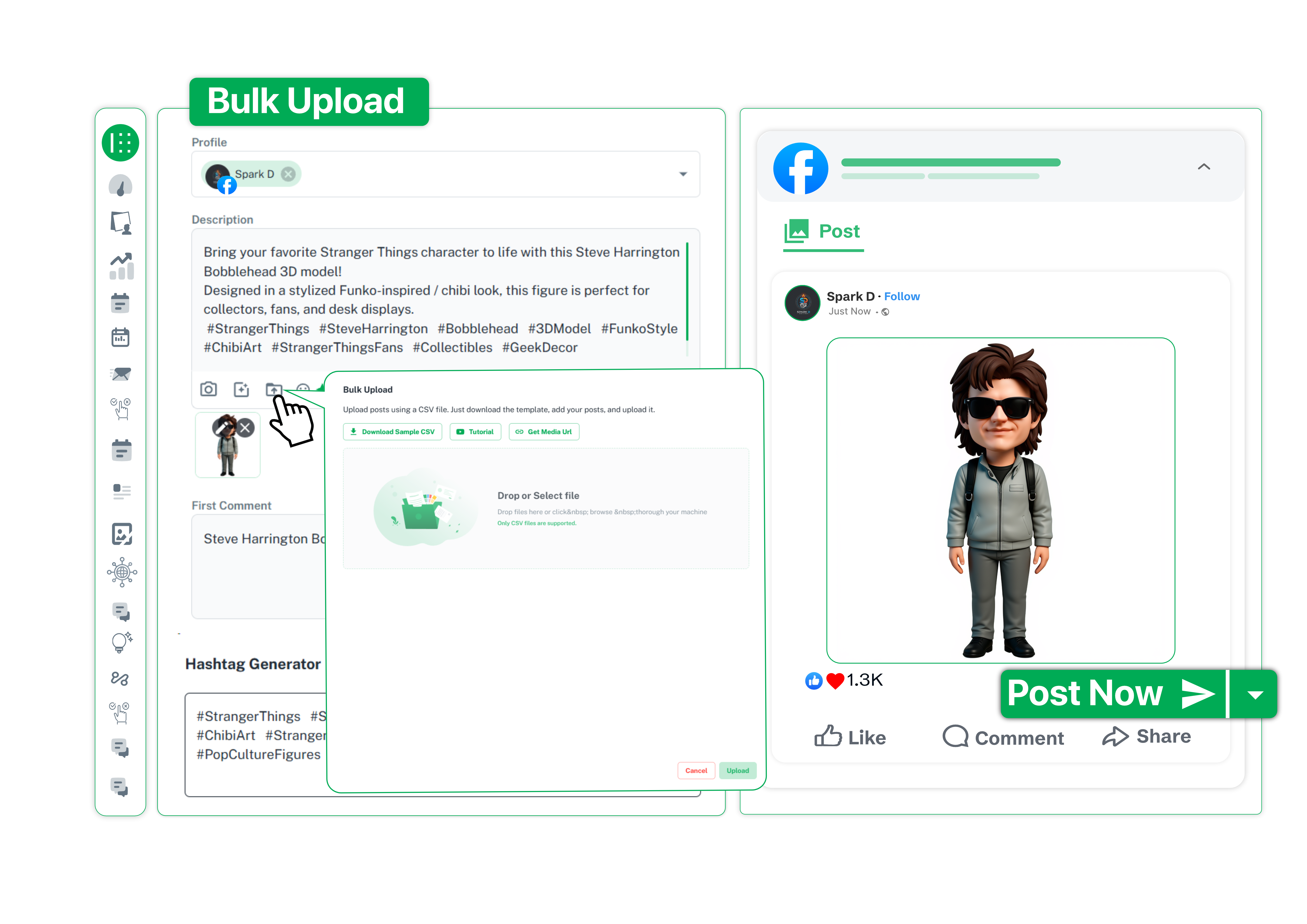 Brand2Social content calendar showing ecommerce product posts scheduled across multiple platforms