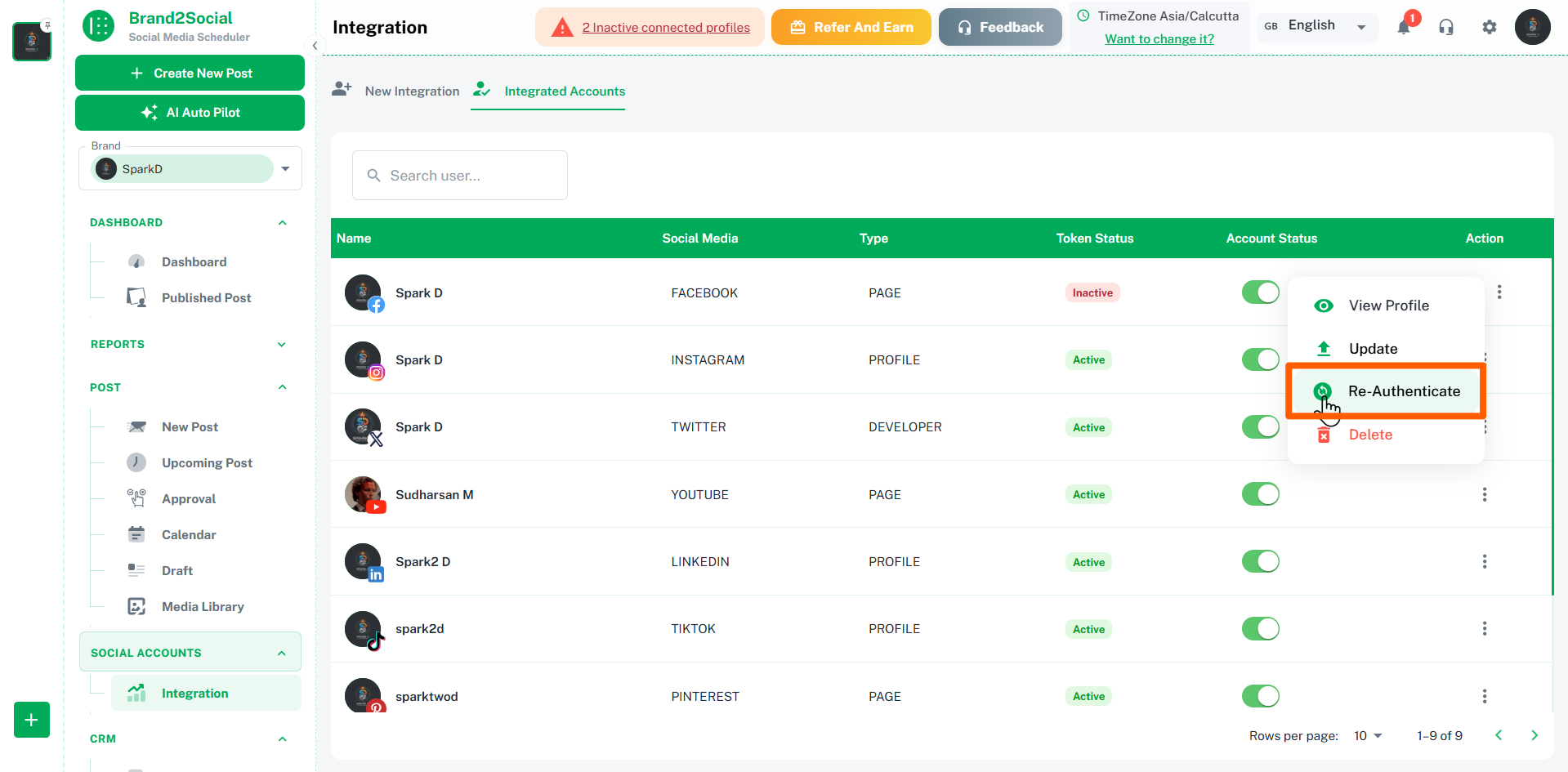 Brand2Social - Facebook reauthenticate