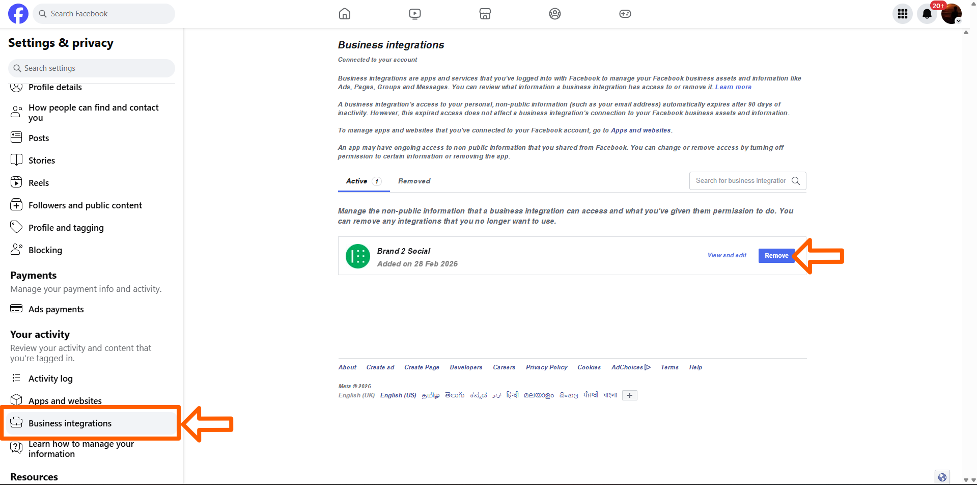 Facebook Security and Login - Business Integrations